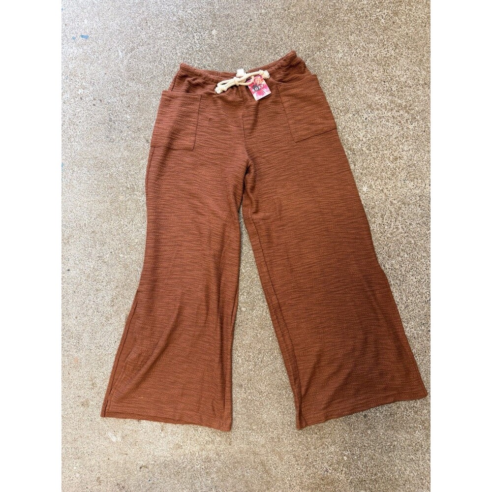 Brown Roxy Breeze Pants NWT size Large Beach Boho Wide Leg Stretch